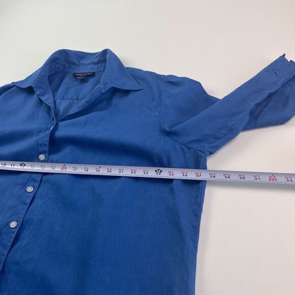 Jones New York 3X Linen Tunic Top Blue Eyelet Lace Relaxed Boho Coastal - Picture 6 of 11